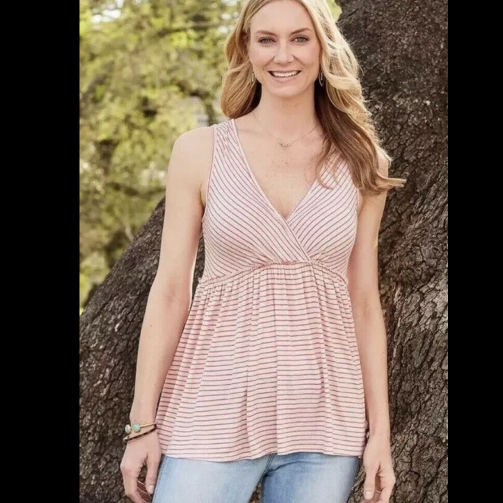 Matilda Jane Take the Wheel Tank Red & Cream Striped Shirt Top Small Cotton EXC